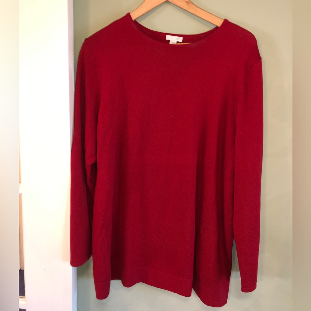 J Jill Petite Large red sweater 55% cotton 25% viscose rayon 20% nylon